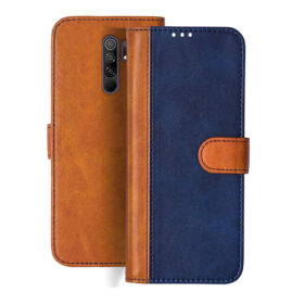 Redmi 9 Prime flip cover | M2004J19PI flip cover | Blue, Brown Design