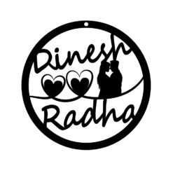 Customized Shining Round Shaped "Dines & Radha" Name Plate Wall Hanging ( 23x23cm ) for Cupel Boyfriend Girlfriend, Wife Husband for Couple, Ring Platter, Ring Ceremony