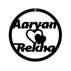 Aaryan & Rekha Name Plate personalized Couple Name Customized Hanging Oval Frame on Wooden (23 x 23 cm)