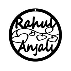 Rahul & Anjali Name Plate Customised Hanging Oval Frame on Wooden (23 x 23 cm) for Boyfriend Girlfriend, Wife Husband etc