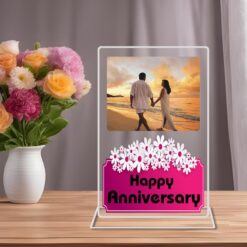 "Luminous Love: Glass-Encased Acrylic Customized Frame Stand for Anniversaries"