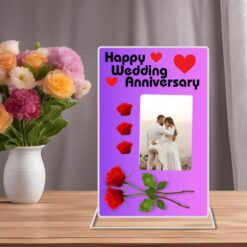 "Bespoke Beauty: Personalized Acrylic Glass Frame Stand for Happy Anniversaries"