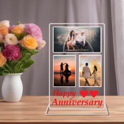 "Blissful Bonds: Personalized Acrylic Glass Frame Stand for Happy Anniversaries"