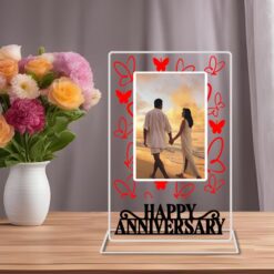 "Radiant Recollections: Personalized Acrylic Glass Frame Stand for Anniversary Moments"