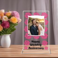 "Sculpted Sentiments: Unique Acrylic Glass Frame Stand for Wedding Anniversary Bliss"Material Acrylic glass frame Easy To Use