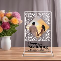 "Celestial Commemoration: Unique Acrylic Glass Frame Stand for Happy Anniversaries"