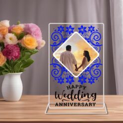 "Radiant Remembrance: Glass-Encased Acrylic Customized Frame Stand for Anniversaries"