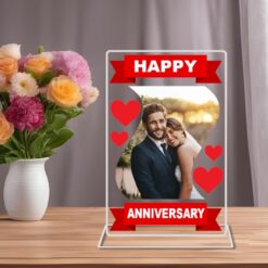 "Anniversary Splendor: Glass-Encased Acrylic Customized Frame Stand for Memories"