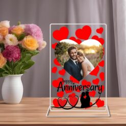 "Heartwarming Heritage: Personalized Acrylic Glass Frame Stand for Happy Anniversaries"