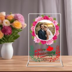 "Sculpted Sentiments: Unique Acrylic Glass Frame Stand for Wedding Anniversary Bliss"