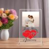 "Crafted for Romance: Personalized Acrylic Glass Heart-Shaped Text Frames for Happy Wedding Anniversary"