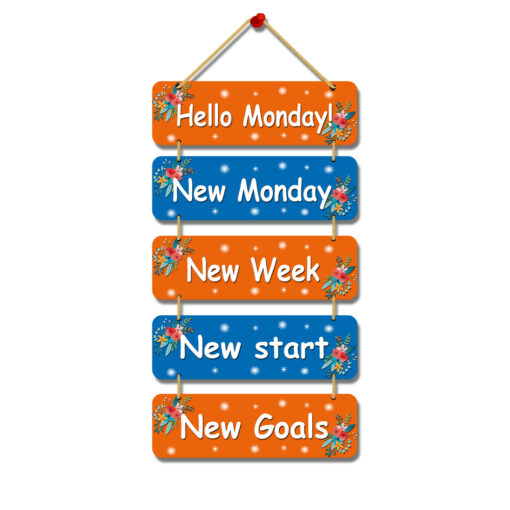 "Wooden Hello Monday Statement: Wall Hanging Hanger for Fresh Starts and New Goals"